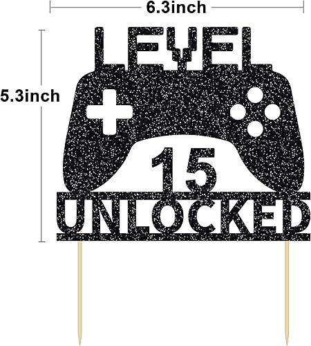 Miniatura 7 de Decoración para tartas desbloqueada de nivel 15, decoración de pastel de cumpleaños de 15 años, controlador de videojuegos, decoración de tartas,