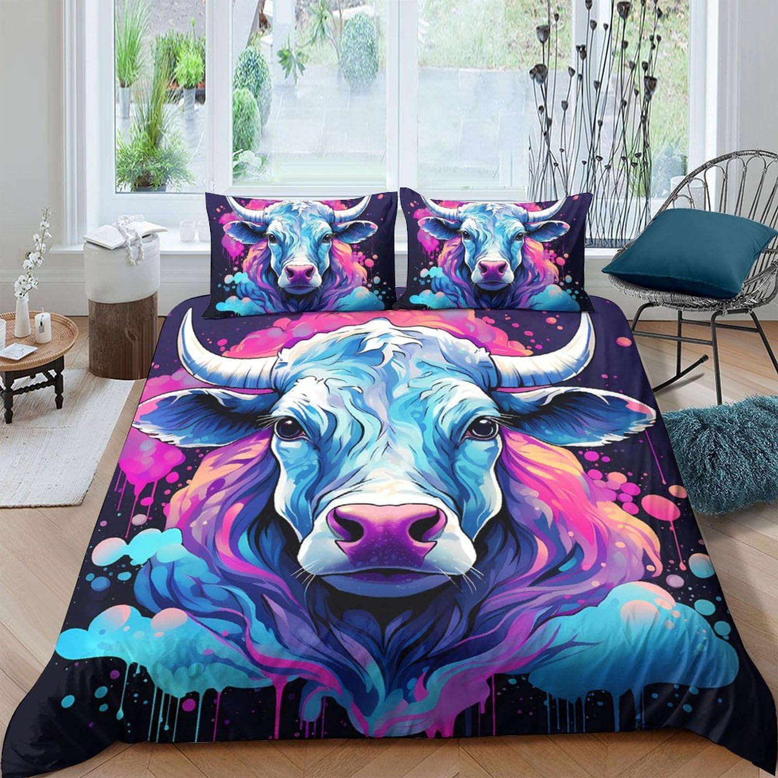 Ctjqhvkz Style-6 3D Printed Colorful Bull Fitted Sheet Microfiber Soft Artistic Animal Bed Sheet For Bedroom Dorm Decor Protection Single（135X200cm）