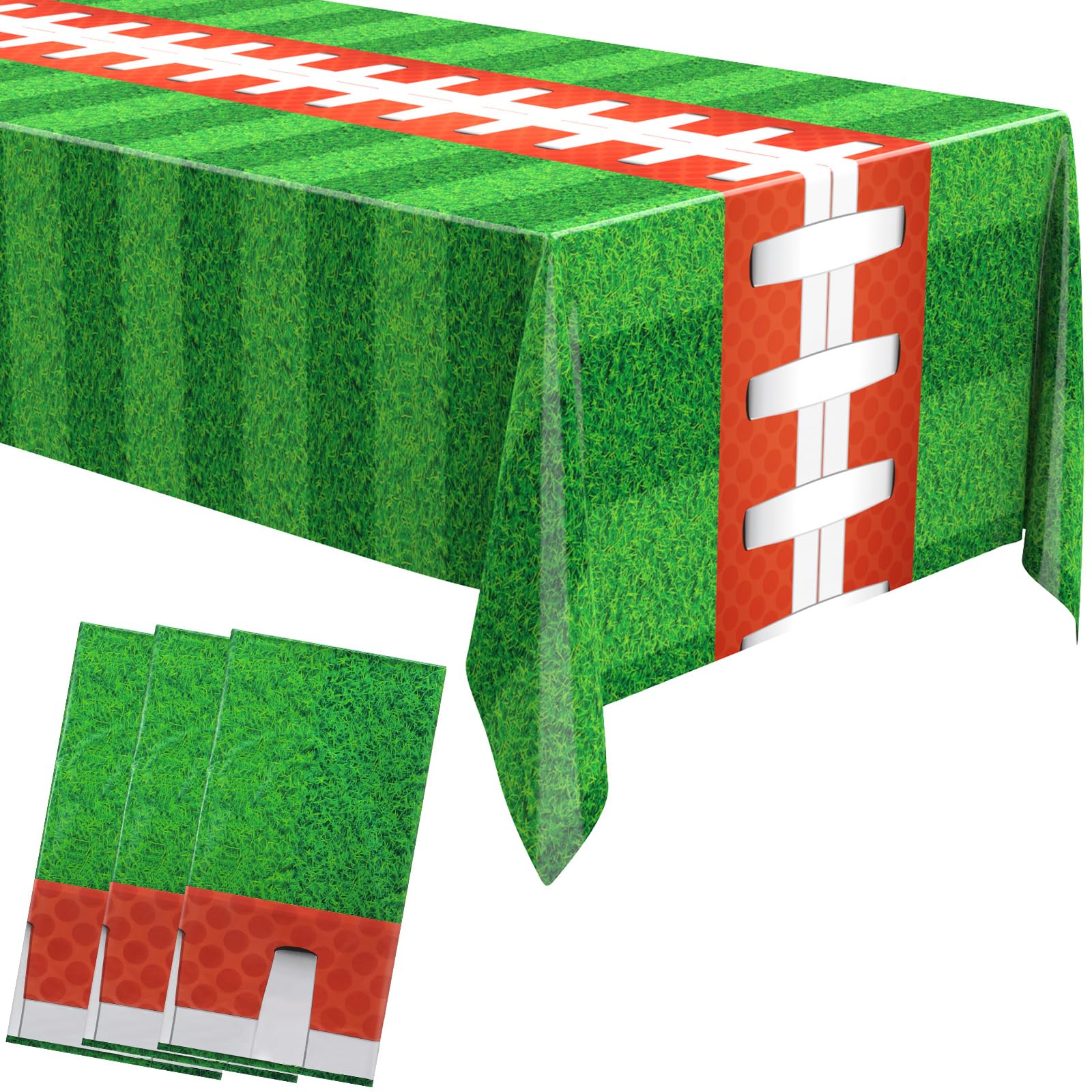 Buryeah 3 Pcs Football Themed Tablecloths Disposable Plastic Football Table Cover 54 x 108 Inch Rectangular Football Field Game Day Tablecloth for