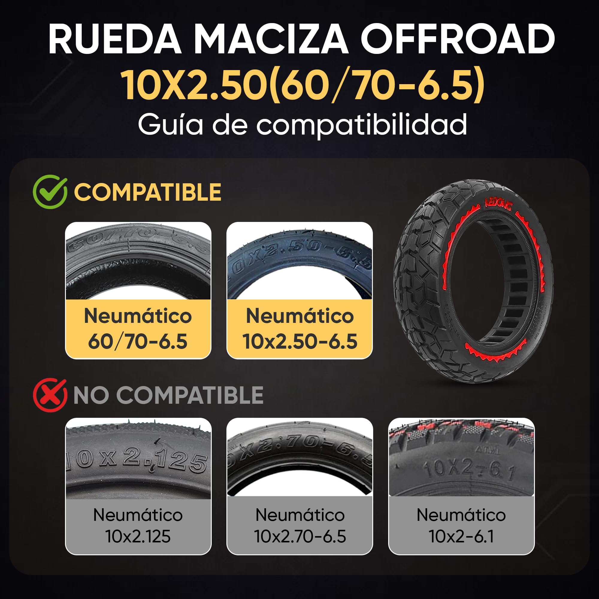 ANSENI Ruote Monopattino 60/70-6.5, Gomme 10 Pollici 10x2.50, Pneumatico Solido Anti-foratura per Scooter Elettrico Xiaomi 5/5 Pro/5 Max,Segway Ninebot E3 E,Ninebot Max G30/G30D,Smartgyro K2 (2 Ruote)