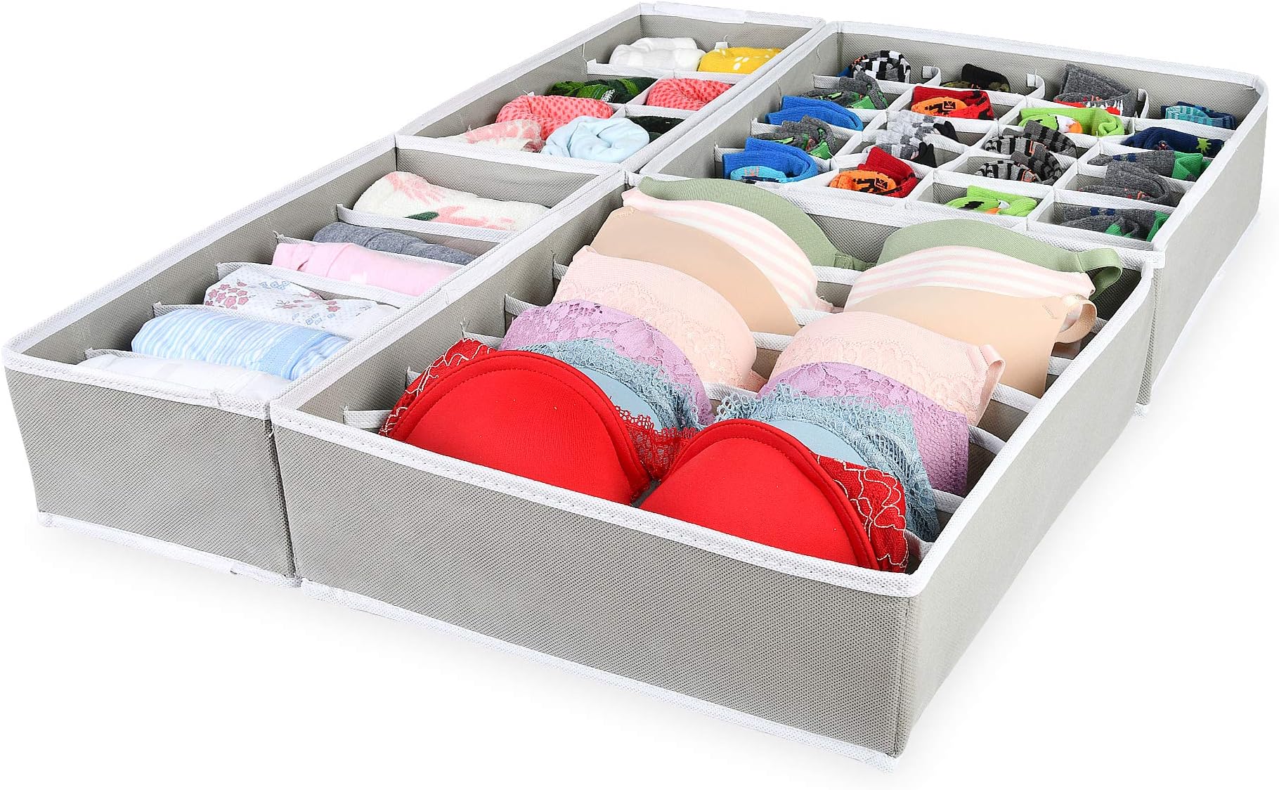 Foldable Closet Underwear Organizer Drawer Divider for Bras Panties Socks Ties, Set of 4, Gray