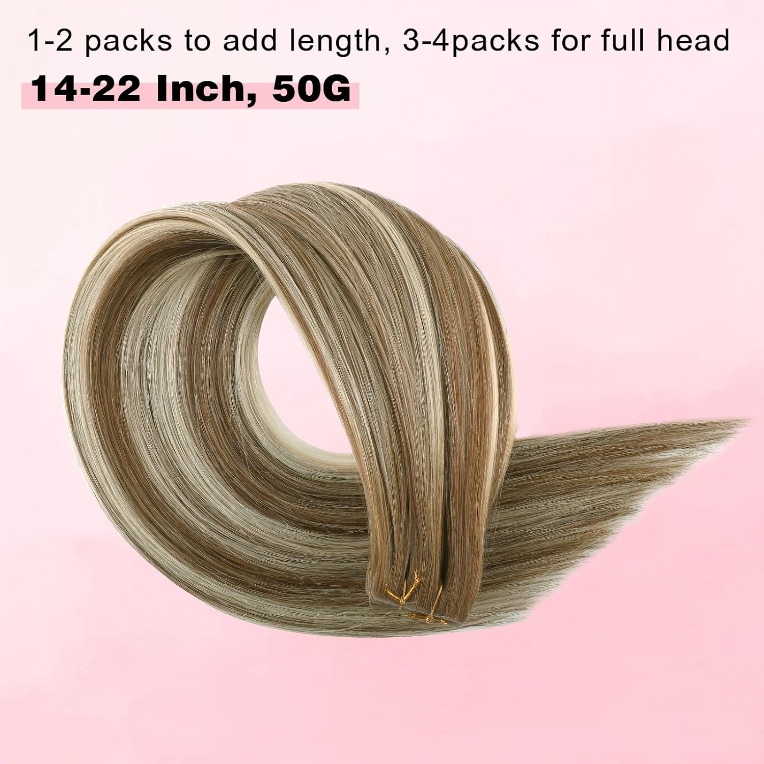 ABH AMAZINGBEAUTY HAIR Invisi Edge Tape in Hair Extensions Real Human Hair, Seamless Injected Hand-Tied Hair Tape ins 20PCS 50G/Pack, Walnut Brown Highlighted with Platinum Blonde #T3-P3-60 18Inch