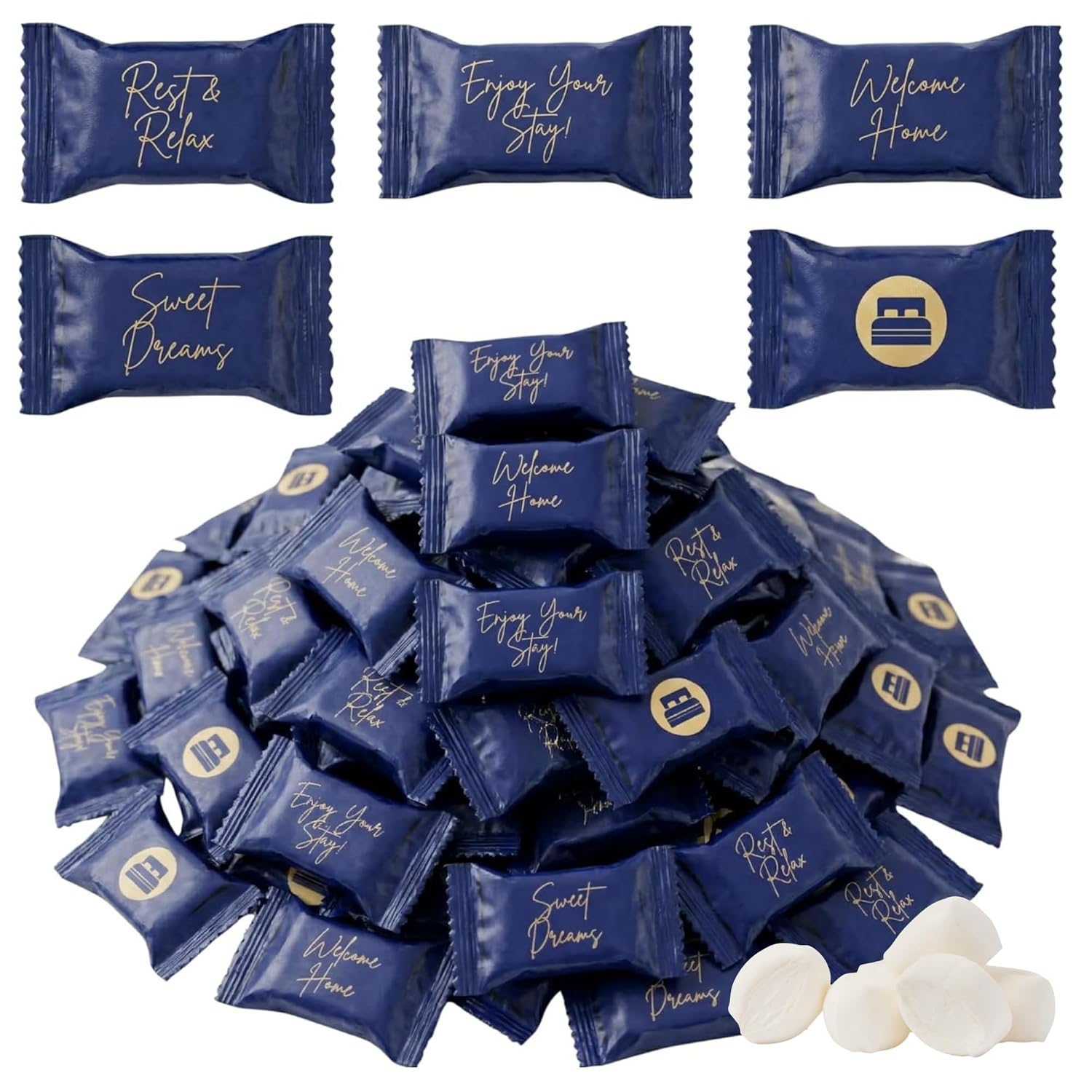 220ct Hotel Butter Mints | Individually Wrapped Hospitality Mints 4 Assorted Designs | Pillow Mints Bulk | Welcome Buttermints for Hotel Rooms & Airbnb (Bulk)