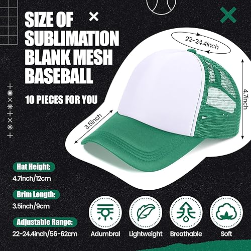 Miniatura 2 de 10 piezas de gorras de camionero en blanco para sublimación, gorras de béisbol a granel de malla de poliéster, gorra de camionero de malla para