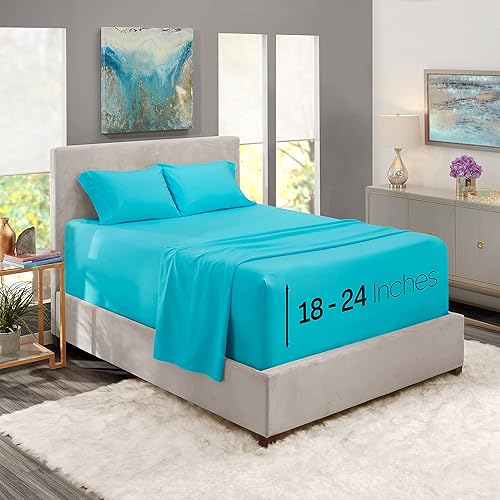 Extra Deep Pocket Fitted Sheet - Deep King Fitted Sheet Set – Super Deep Pocket Sheet - Ultra Deep Fitted Sheet - for Extra Deep Pocket Mattress - King Size Sheets - 78 x 80 inches - Bright Blue