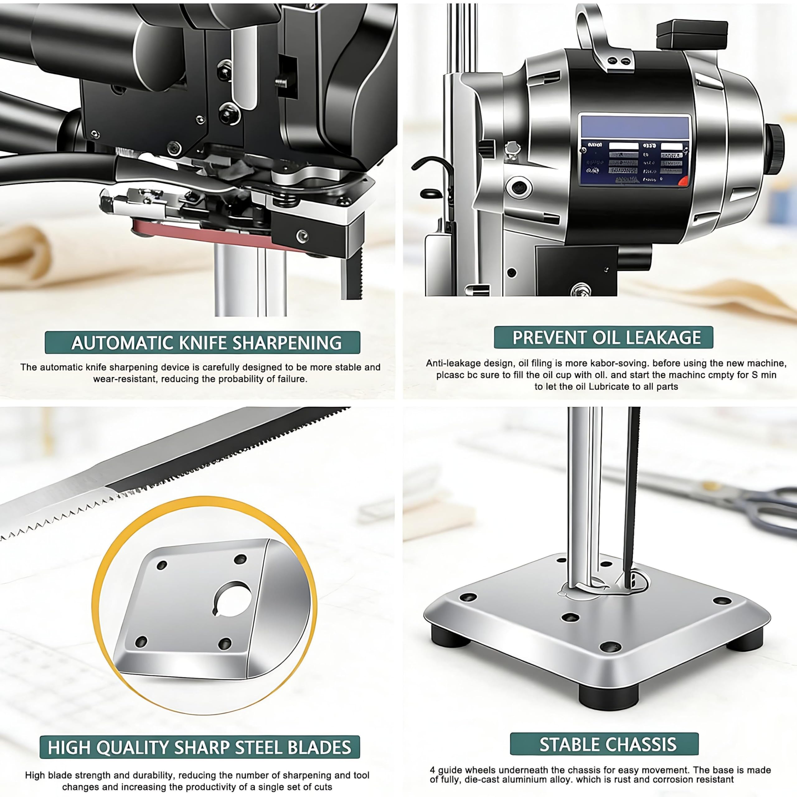 Máquina Cortadora de Tela con Cuchilla, Tijeras Verticales para Tela, Cortadora Eléctrica de Tela de 1100W, Máquina Cortadora de Tela de Cuero con Luz 6in