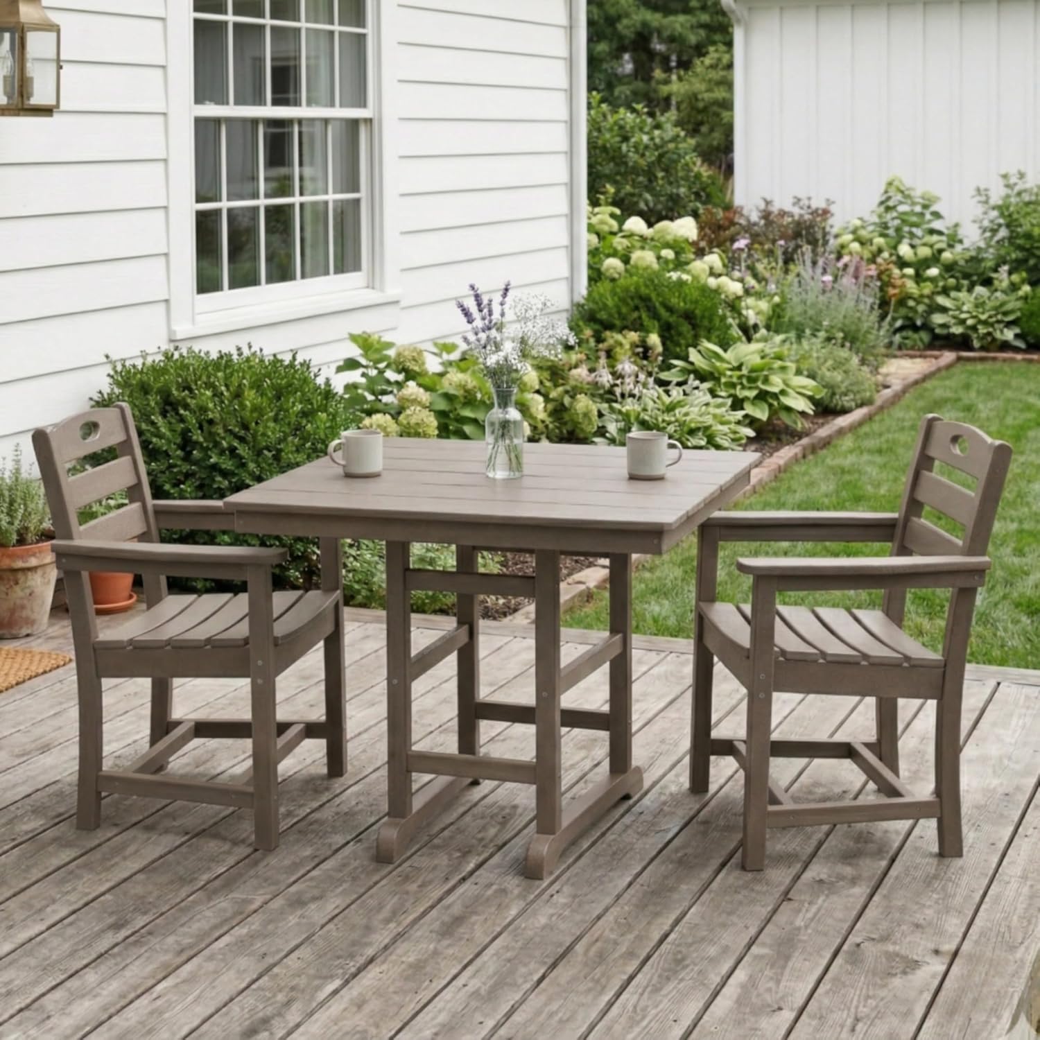 Three-Piece Outdoor Bistro Set with Square Table and Two Armchairs, Space-Saving Patio Conversation Furniture for Backyard, Porch, Balcony, Garden, Deck, Courtyard, and Poolside Relaxation