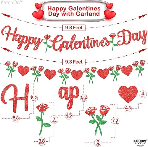 Miniatura 5 de Cartel de fieltro, feliz día de los galentinos con guirnalda de corazón, paquete de 40, guirnalda de corazón rojo, rosa roja, rosa, sin bricolaje,