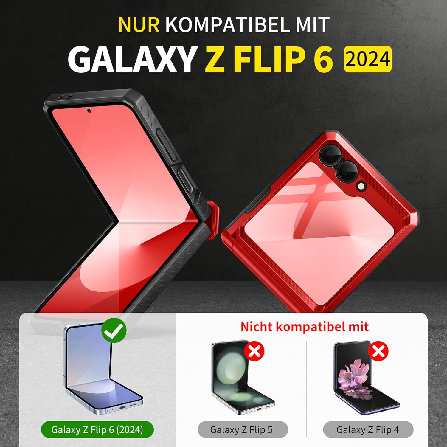 TONGATE for Samsung Galaxy Z Flip 7 FE Case, Z Flip 6 case with Kickstand & Belt-Clip, [Hinge Protection Cover][Bulit-in Screen Protector] Military Grade Phone Case for Z Flip 7 FE/Flip 6 5g, Red