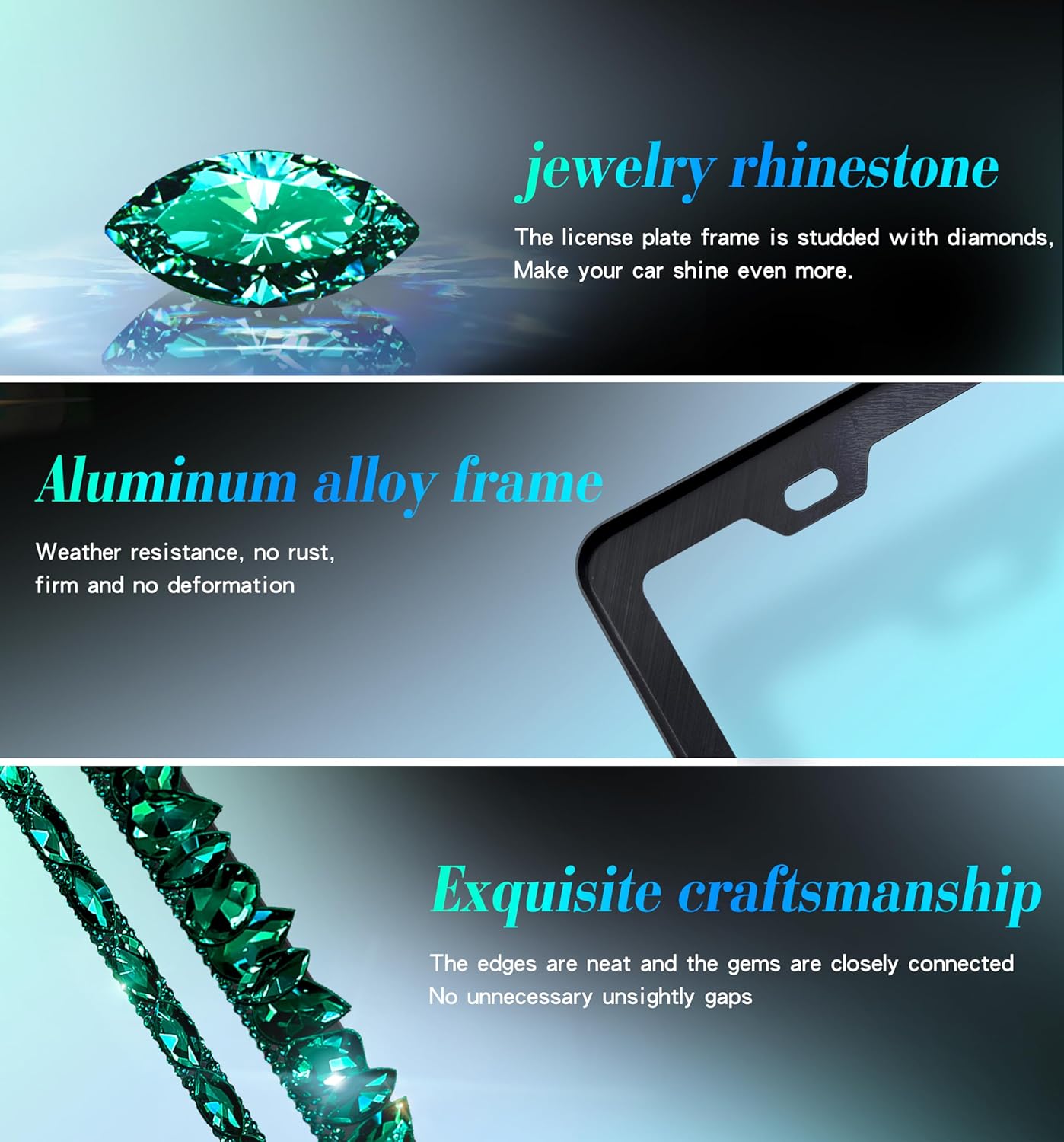 Green Rhinestone License Plate Frames Sparkly Glitter Bedazzled License Plate Frame Bling License Plate Holder Cover - High End Gift Box Packaging Bling Car Accessories for Women
