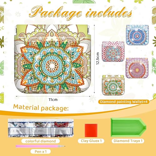 Miniatura 2 de Hsei 4 piezas de pintura de diamante monedero bolsa de cuero DIY pintura de diamantes de imitación hecho a mano titular cambio monedero bolsa