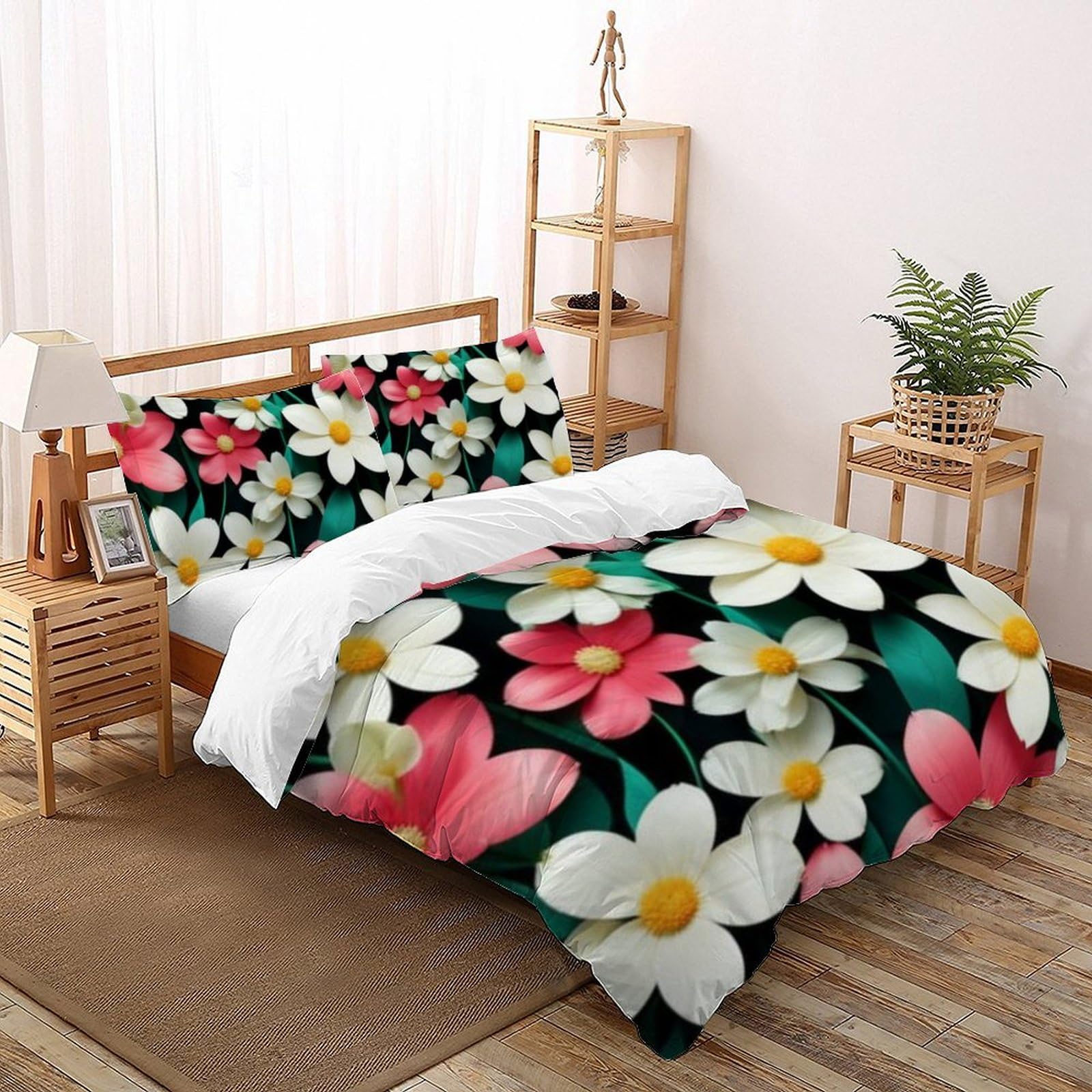 Housse de couette 220x240cm vert floral pour une chambre d'ado dynamique