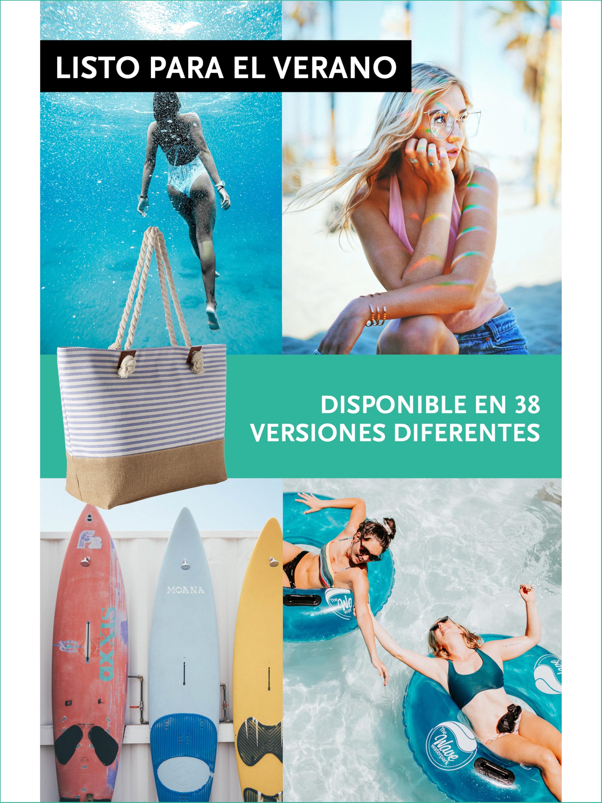 DonDon Bolso de playa grande impermeable con cremallera bolso de hombro
