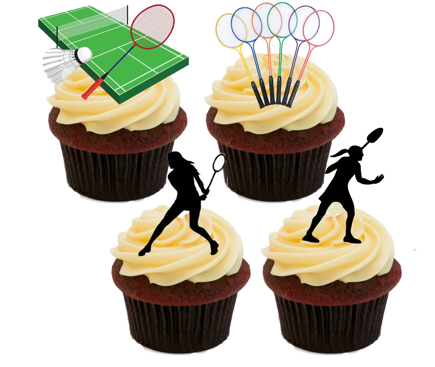 Made4you Girls Badminton Silhouettes - Edible Cupcake Toppers - Stand-Up Wafer Cake Decorations (Pack Of 24)