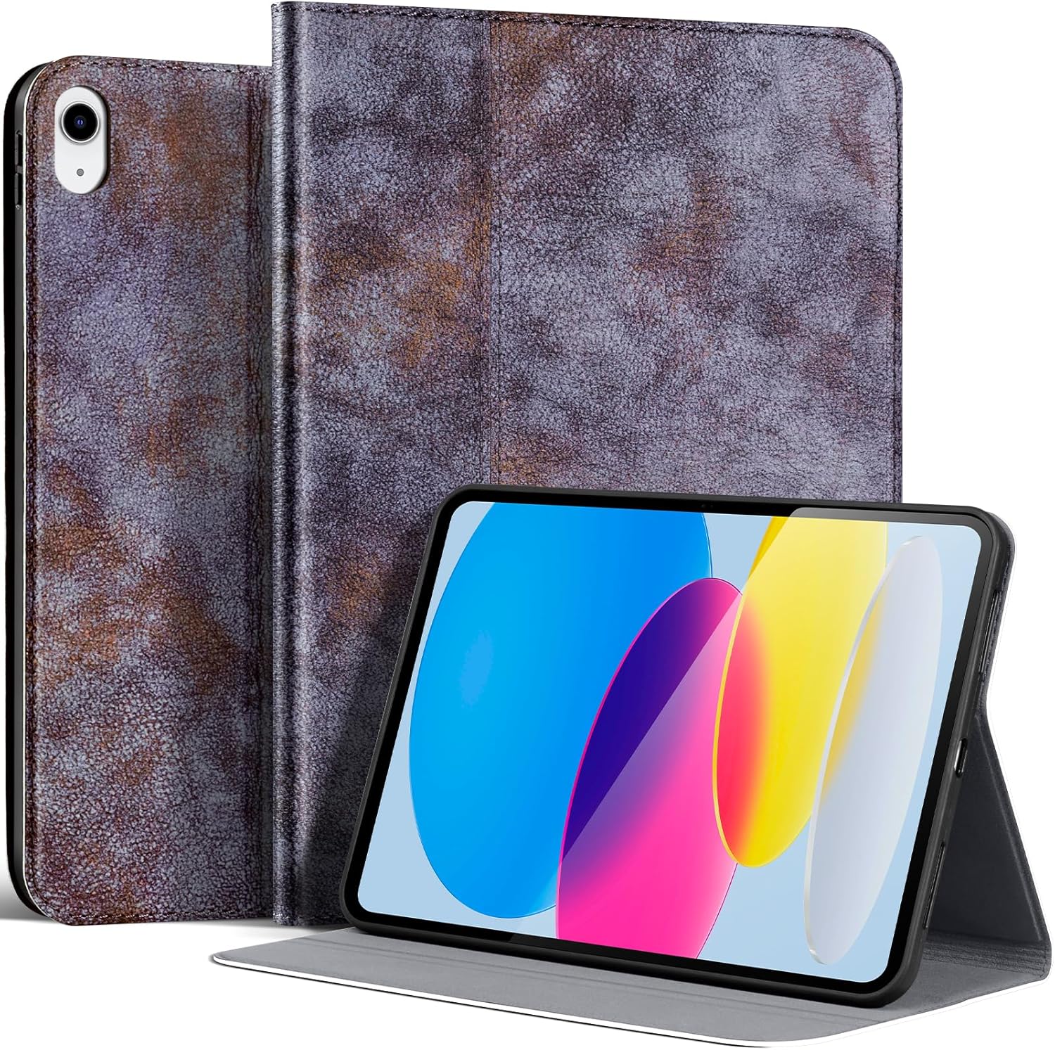 Gexmil Leather Case for iPad (A16) 11th Generation 11 Inch 2025, iPad 10th Generation 10.9 Inch 2022,Protective Top Grain Leather Cover Support Auto Sleep/Wake,Anti Slip,Blue Grey