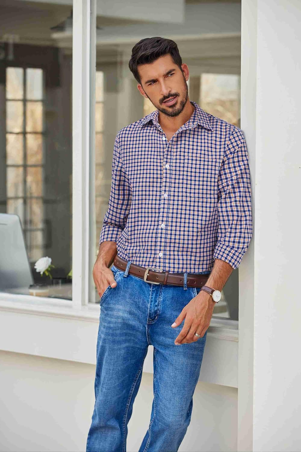 COOFANDY Men's Plaid Button Down Shirt Cotton Long Sleeves Dress Shirt Wrinkle Free Casual Gingham Shirt - Image 3