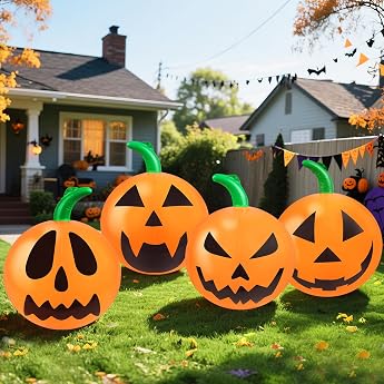 Pack of 4 60 cm Halloween Large Inflatable Pumpkin Outdoor Decorations PVC Inflatable Hanging Pumpkin Decorations Inflatable Pumpkin for Halloween Party Garden Outdoor Decoration
