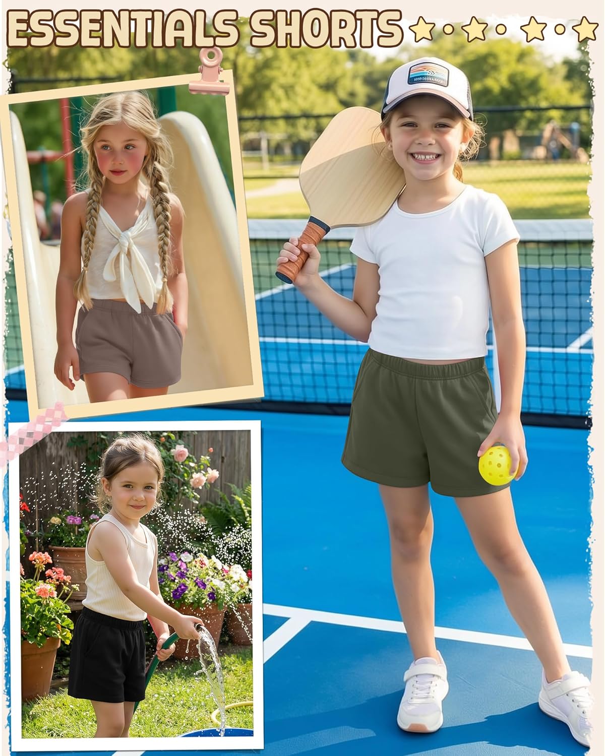 Halfchet 3 Pack Girls' Sweat Shorts Casual Athletic Sweatpants with Pockets Elastic Waistband for Kids 5-16 Years Summer