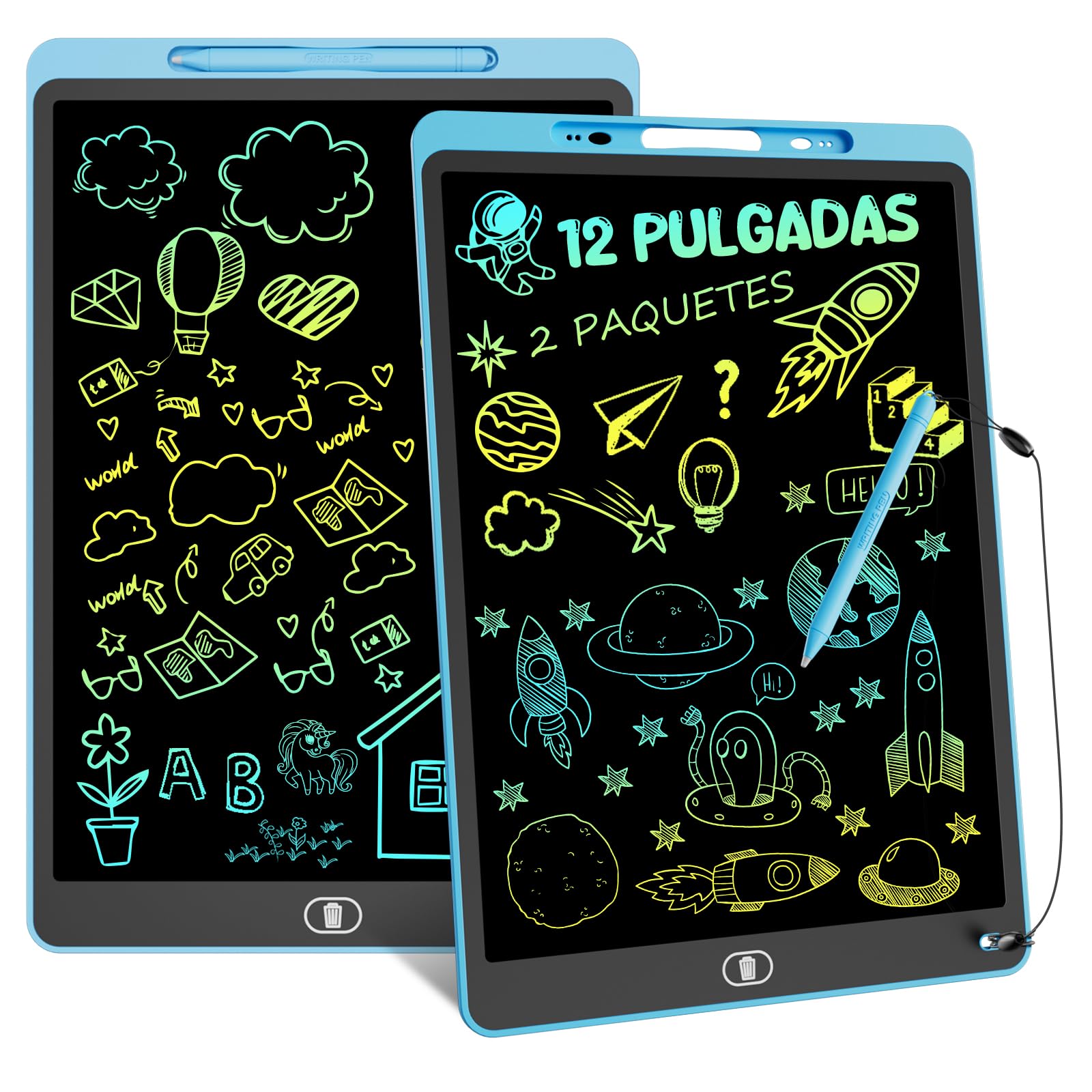 12 Pulgadas 2 Packs Tableta Escritura LCD Color, Electight Tablet Escritura Pantalla Colorido Infantil, Juguetes Educativo Niños con Borrable y Bloqueo Función, para el Hogar, Rosa+Azul — view 11