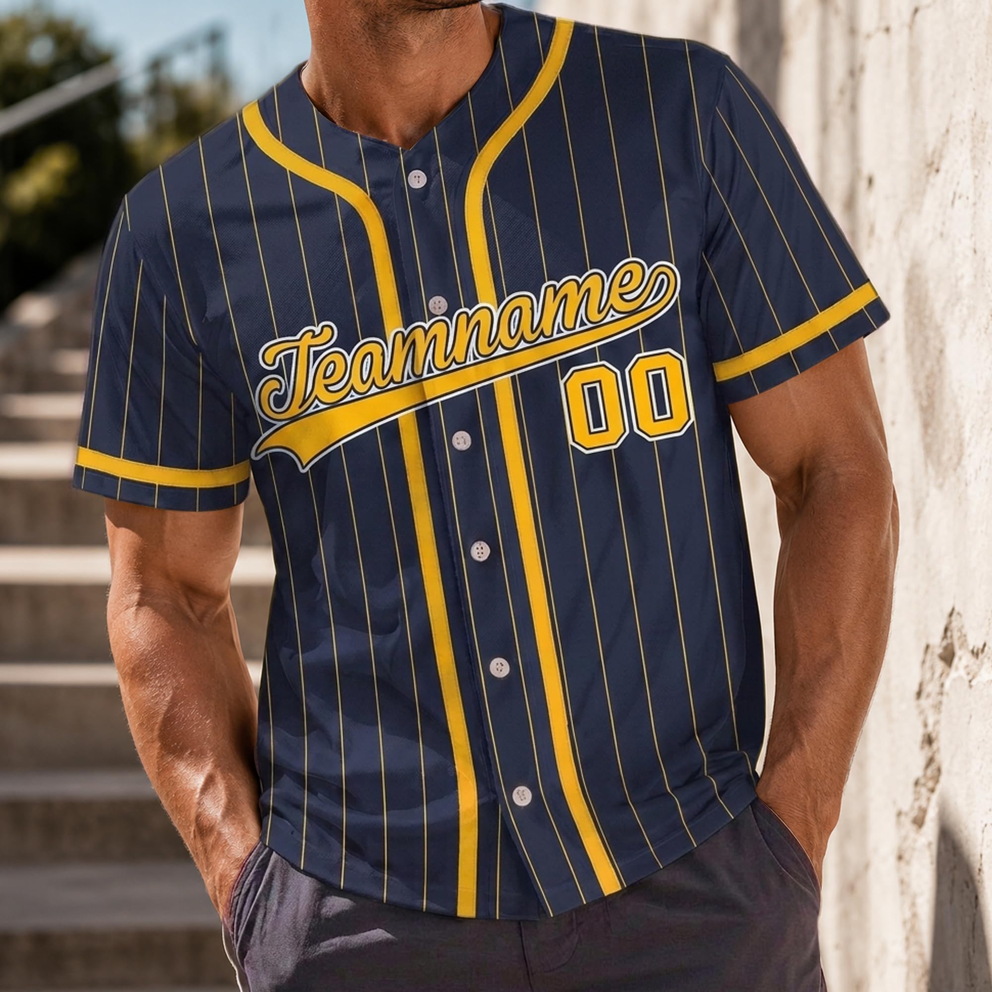 Maillot de Baseball Personnalisé Nom Numéro Logo Chemises de Baseball, Uniforme d'Équipe pour Hommes/Femmes/Enfants Chemise à Boutons Style à Rayures
