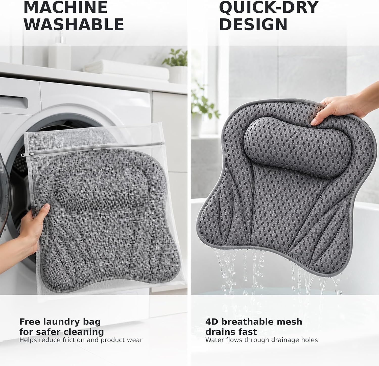 Bath Pillow with 8 Suction Cups and Laundry Bag