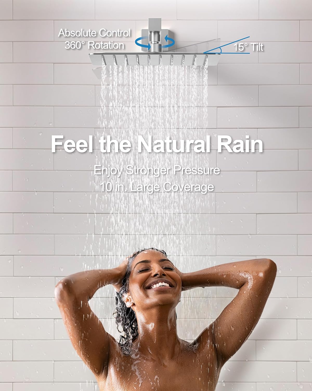 Rainfall Bathroom Shower System: 10 Inch Square Rainfall Shower Head with Handheld Sprayer Wall Mount, Bathroom Shower Faucet Set Contain Pressure Balanced Valve, Brushed Nickel