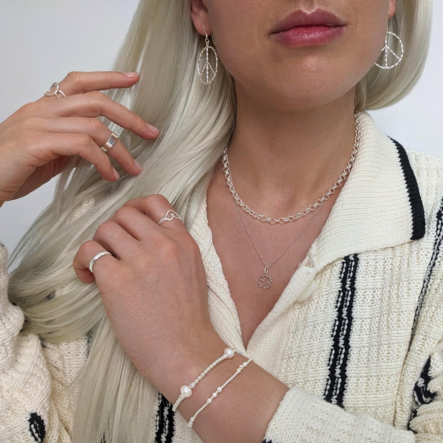 Silverly Sterling Silver Pearl Bracelet - 925 Silver Stacking Stretch Gemstone Bracelets - Ball Beaded Boho Jewelry for Women - Unique Birthstone Gifts - Freshwater Pearls - Image 5