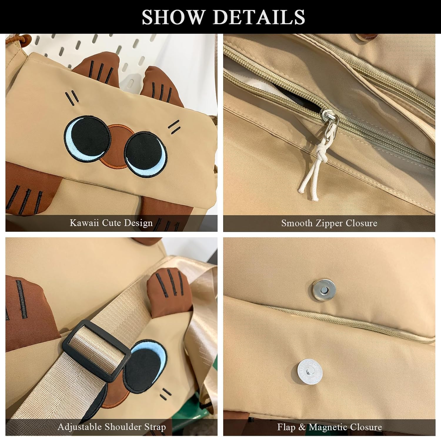 Kawaii Messenger Bag for Women Nylon Crossbody Bags Y2K Aesthetic Purse with Cute Accessory Pendant