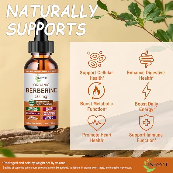 Berberine with Ceylon Cinnamon | High Absorption Berberine Drops 500mg Support Cardiovascular & Antioxidant | Liquid Berberine Supplement HCL for Women & Men | Vegan,Non-GMO,Fast-Acting Formula
