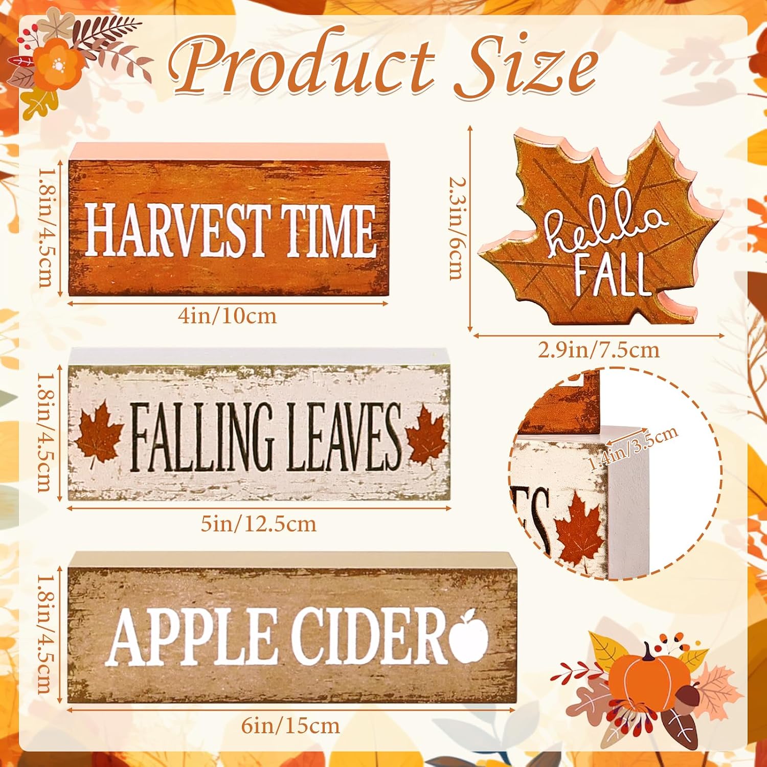 LOMOHOO 4 Pcs Fall Decor Wooden Maple Leaf for Home Decorative Block Signs image 3