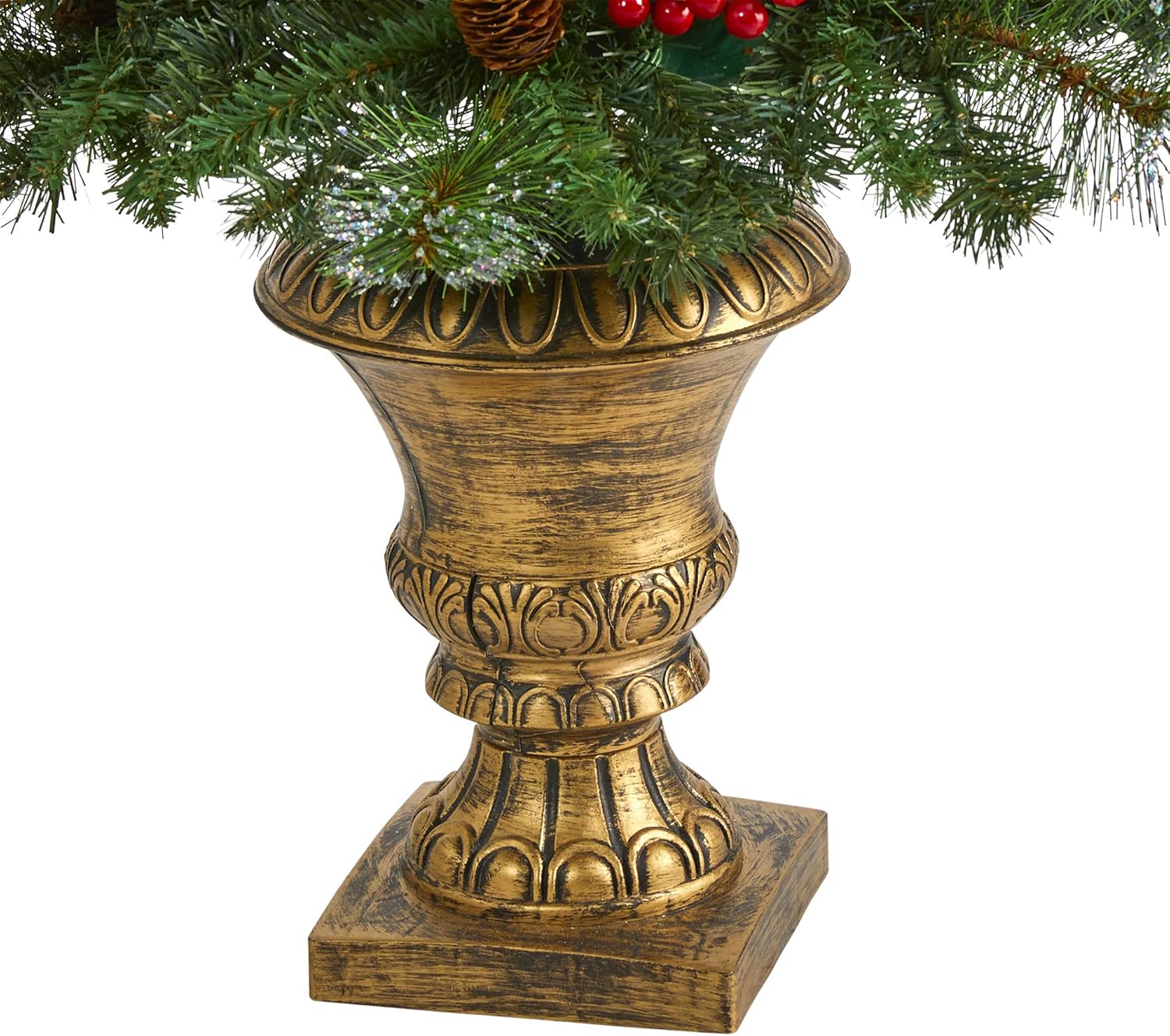 Nearly Natural 4ft. Pine, Pinecone and Berries Artificial Christmas Tree with 100 Clear LED Lights in Decorative Urn