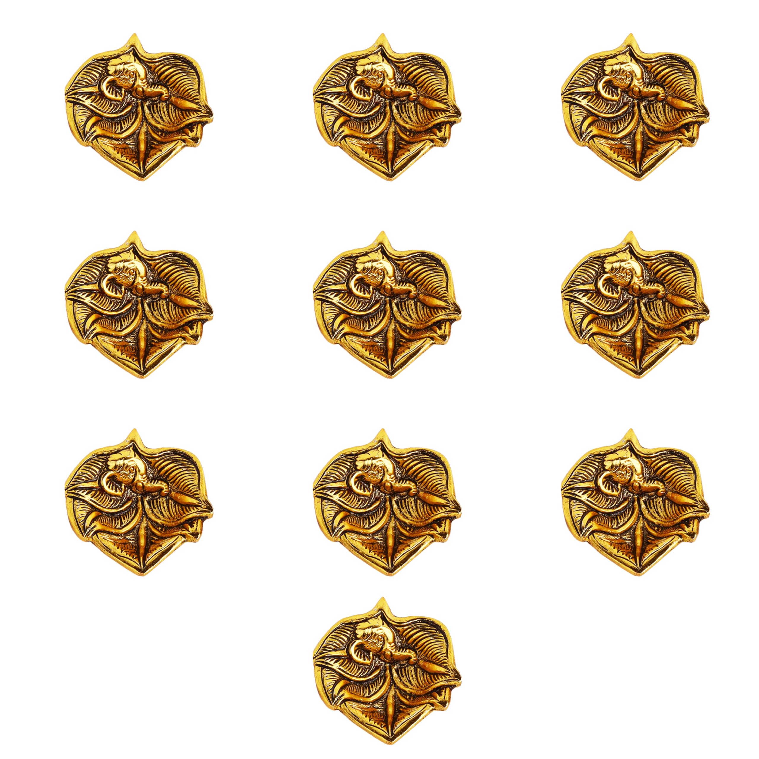 Indian-Shelf 10 Ganesha Leaf Diyas, Gold Aluminium Oil Lamps for Diwali Puja