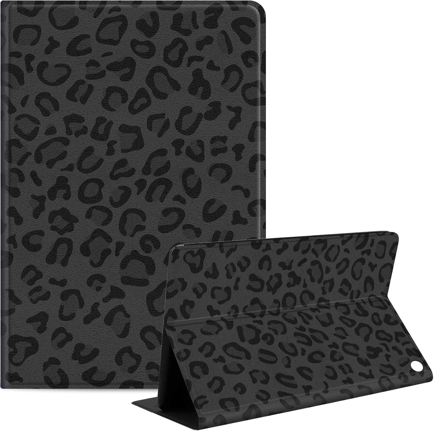 Case Fits Kindle Fire HD 8 & 8 Plus Tablet(12th/10th Generation, 2024/2022/2020 Release) 8", Slim PU Leather Stand Cover with Auto Wake/Sleep, Multi-Angle Viewing, Black Leopard Print
