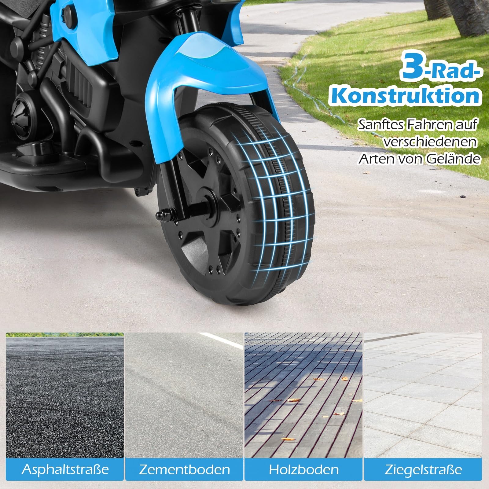 COSTWAY Kinder Elektro Motorrad, 6V Kindermotorrad elektrisch mit LED-Scheinwerfer & Fußpedal, 2-3 km/h, Dreirad Elektromotorrad für Jungen & Mädchen ab 3 Jahren (Blau)