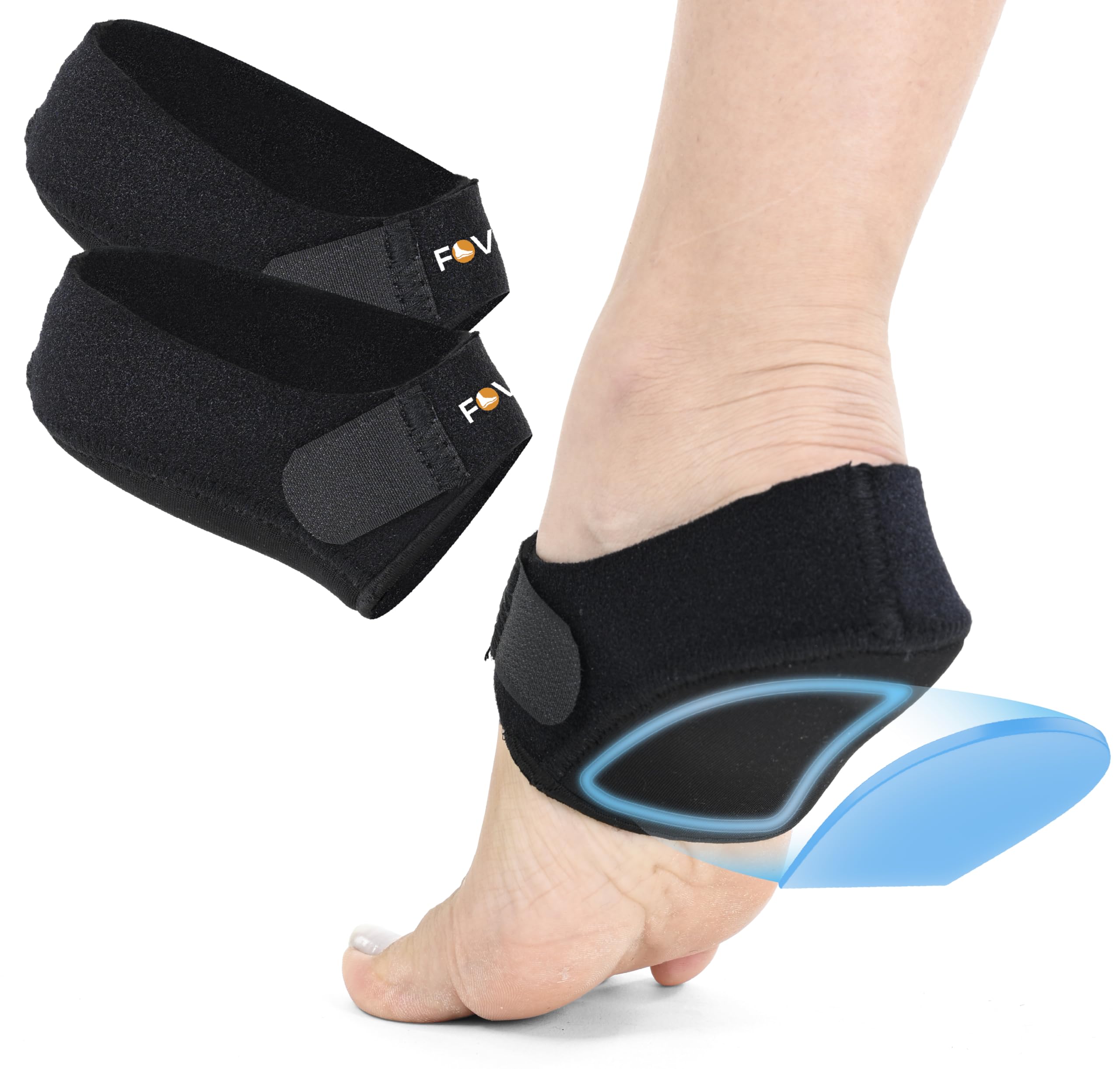 FOVERA Heel Cup Sleeve with Gel Padding for Plantar Fasciitis & Heel Pain Relief - Breathable Neoprene Fabric, Heel Protector for Men & Women - Shock Absorbing, Non-Slip Design (Universal, 1 Pair)