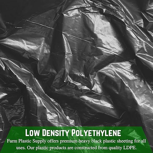 Miniatura 6 de Farm Plastic Supply - Lámina de plástico negro - 3 mil - (24 x 100 pies) - Lona de plástico negra, lámina de plástico de barrera de vapor de