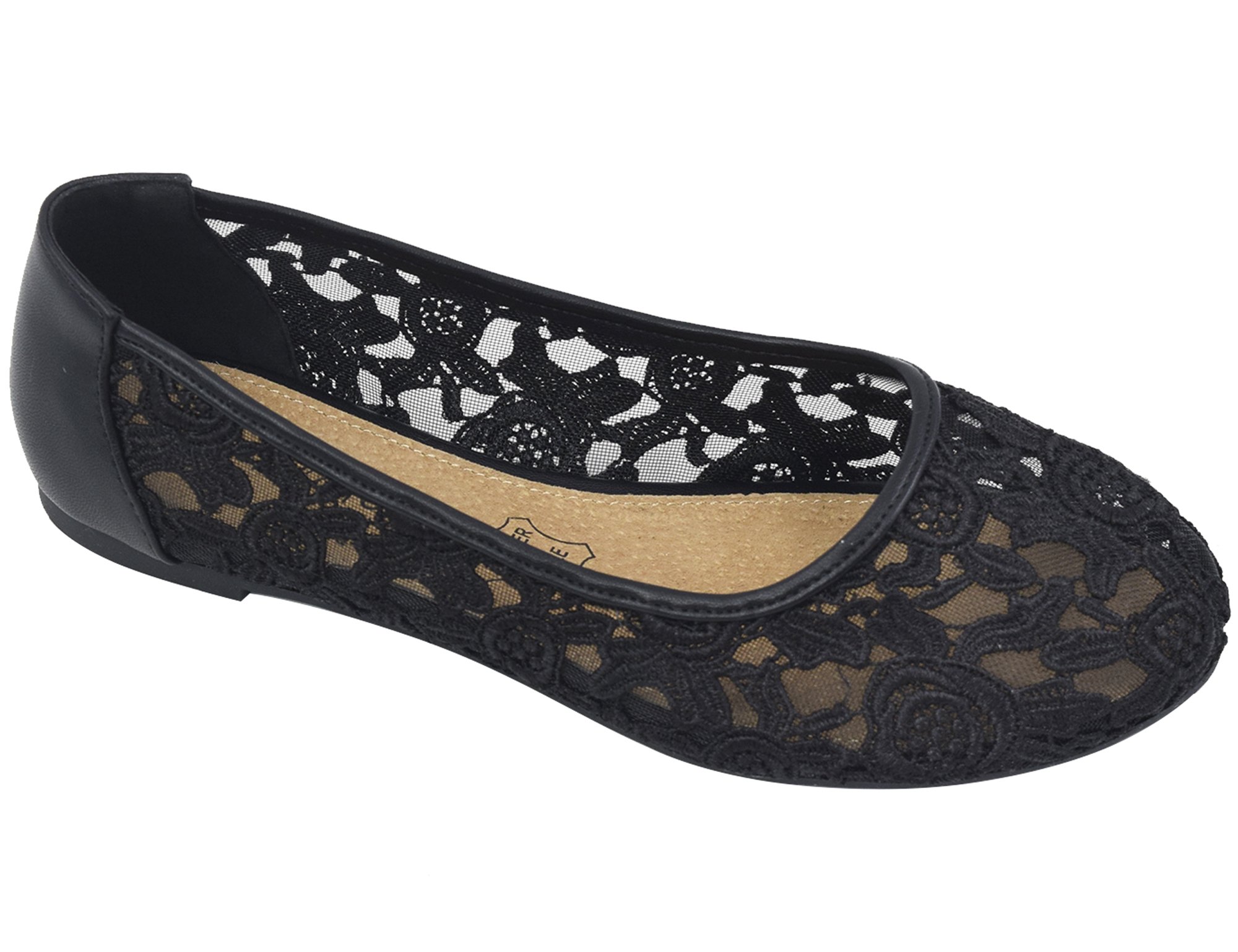 GreatonuWomen Shoes Cut Out Slip On Synthetic Lace Ballet Flats