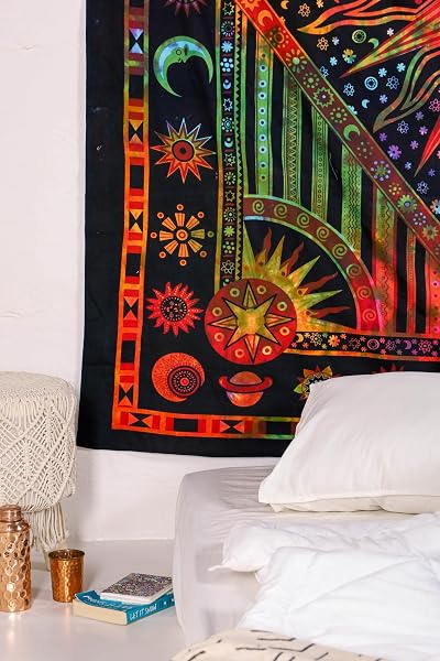 THE ART BOX Indie Tapisserie murale en coton mandala - Décoration murale - Tapis esthétique - Décoration de salon - Lingettes indiennes - Décoration de chambre à coucher - Arc-en-ciel - 135 x 210 cm - 3