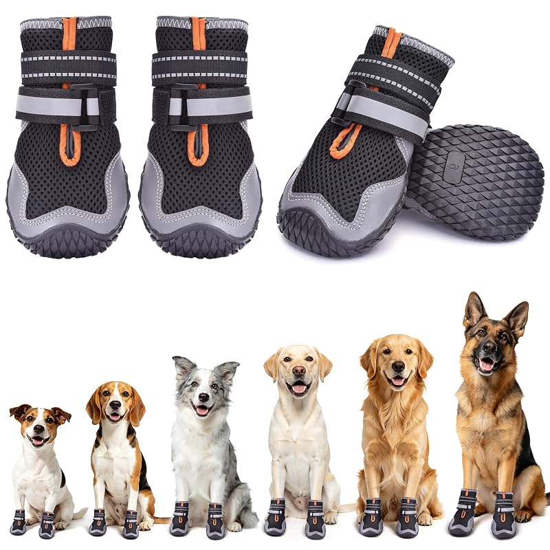 Botas para cães Dimicoo em tecido Air Mesh com sola antiderrapante e faixas refletivas, Black(Mesh), tamanho 5#