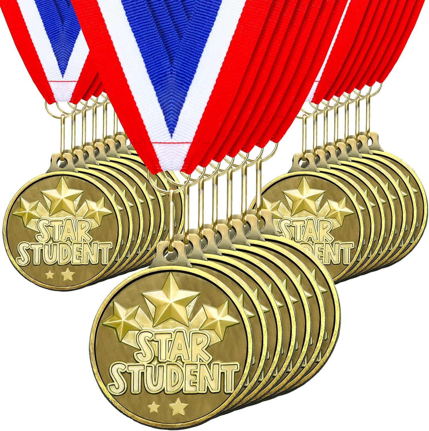 Remuuly 30/60/100 Pcs Super Star Award Medals Hero Stuent Medals Bulk 2'' Gold Award Medallion with Neck Ribbon Metal Trophy Prize Gifts for Competition Party Favor Supplies