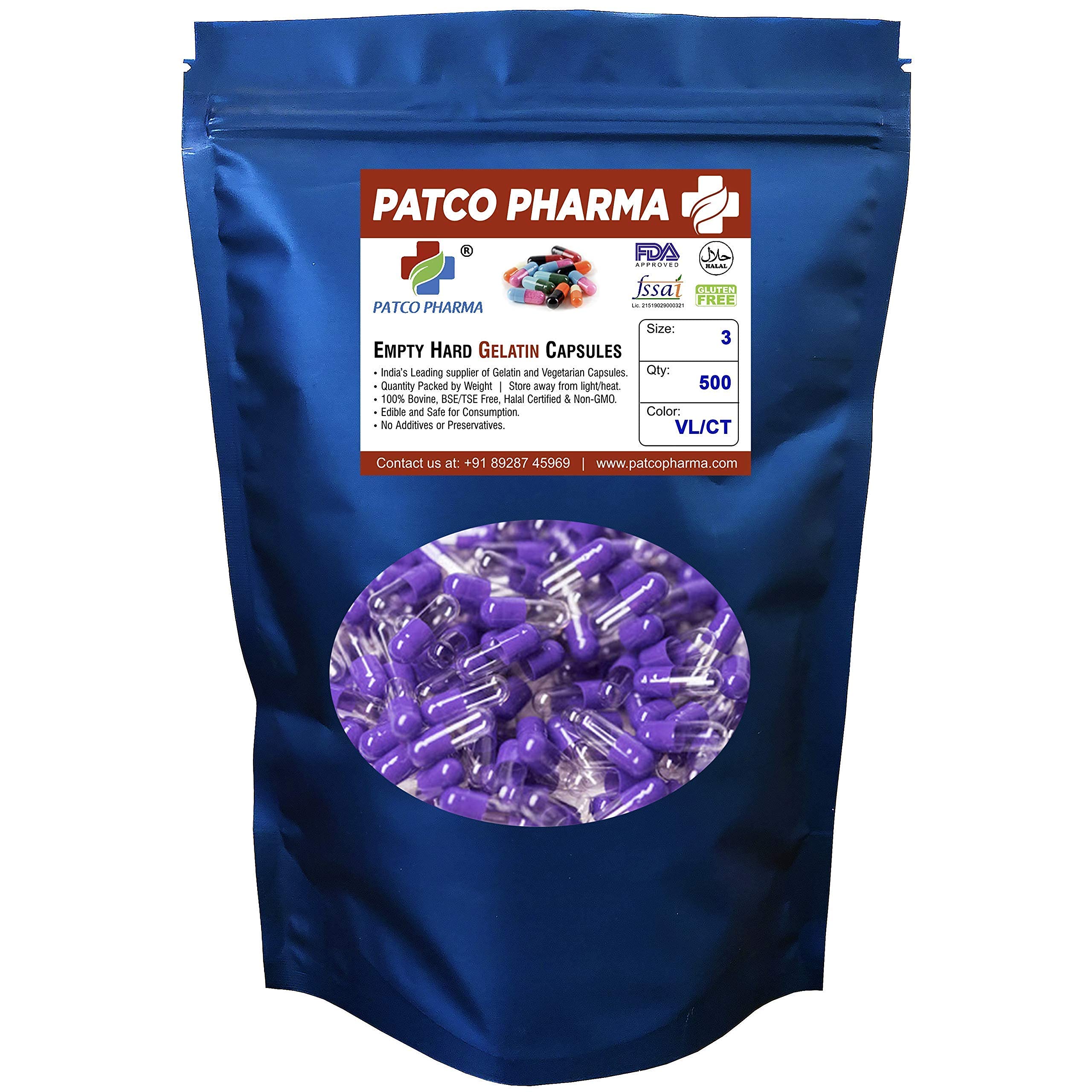 Patco Pharma Size 3 Blue/CT Hard Gelatin Capsules (500 Count) - GMO-Free, Gluten-Free, cGMP Certified for Powder Filling-picture-20