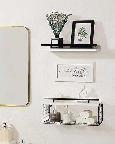 Miniatura 6 de Estantes flotantes con letrero de decoración de baño, cesta de almacenamiento de papel higiénico de granja de madera, juego de 3, estante flotante