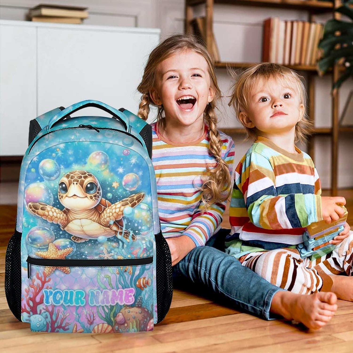 Custom Sea Turtle Backpacks for Girls - 17 Inch Kids Elementary School Backpacks - Cute Lightweight Students Bookbag with Adjustable Strap Gifts - Image 5