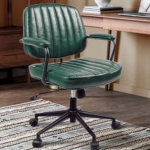 Green PU Leather Office Chair, Mid Century Modern Adjustable Desk