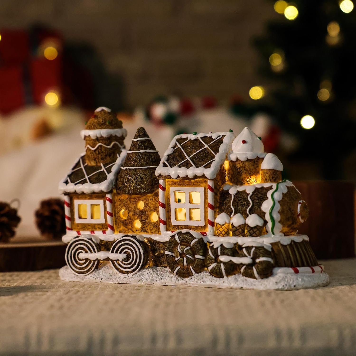 Christmas Gingerbread Decorations Train Gingerbread Decor Christmas Train Decor Christmas Musical Box Figurines Xmas Home Decor for Mantel,Shelve,Tabletop