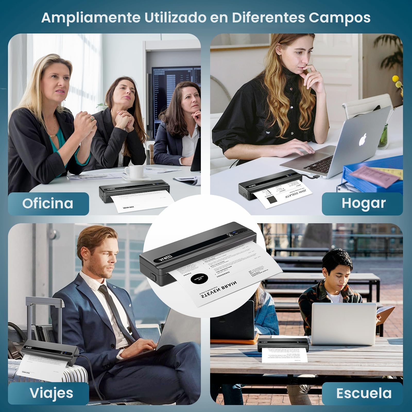 vretti PB821 Impresora térmica portátil A4 Bluetooth Android iOS