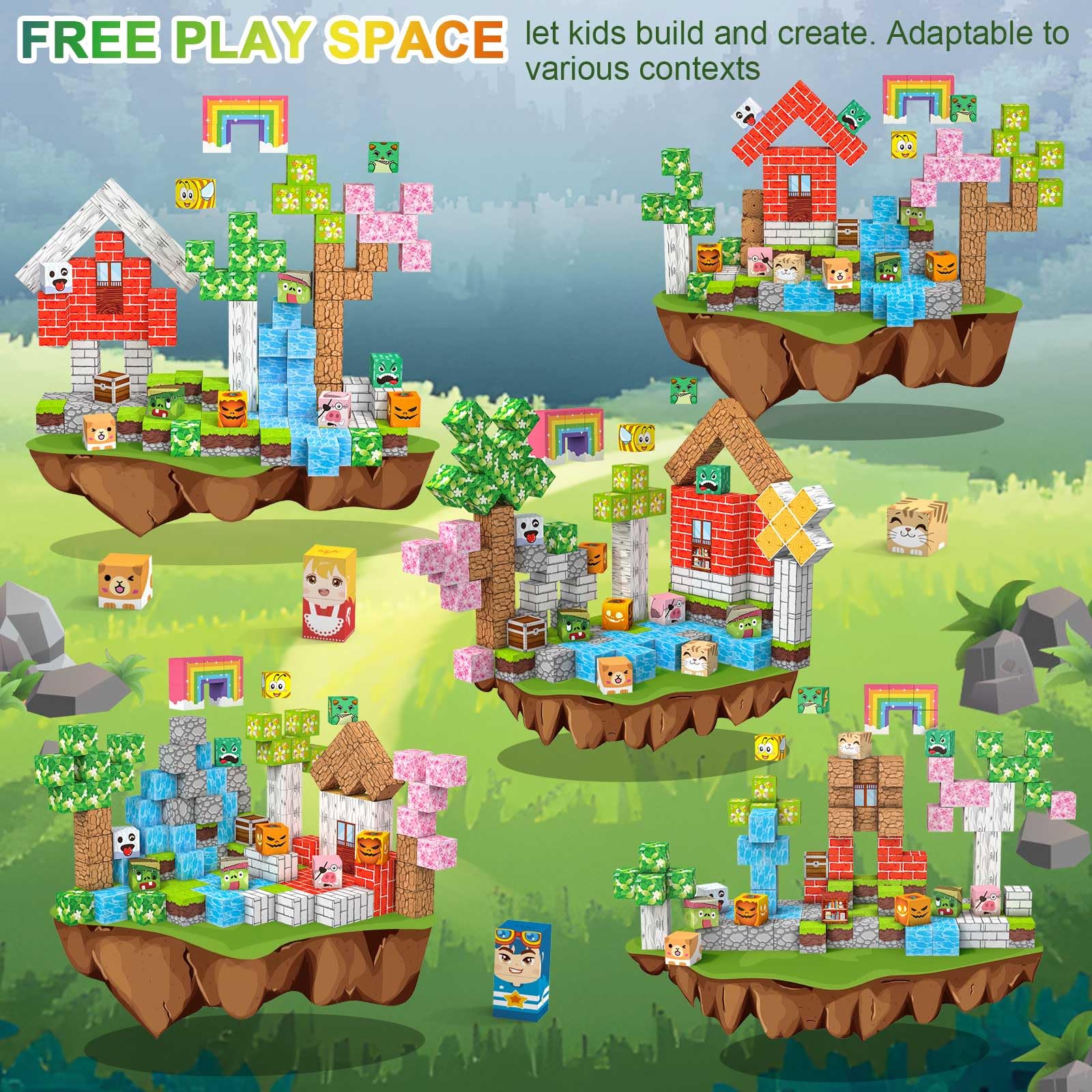 Crifeton Costruzioni Magnetiche per Bambini 3+ Giochi Cubi Magnetici, Blocchi Magnetic Building Blocks Giocattoli Montessori 4 5 6 7 8 9 10 11 12 Anni Regali di Compleanno per Ragazzi (Collina)