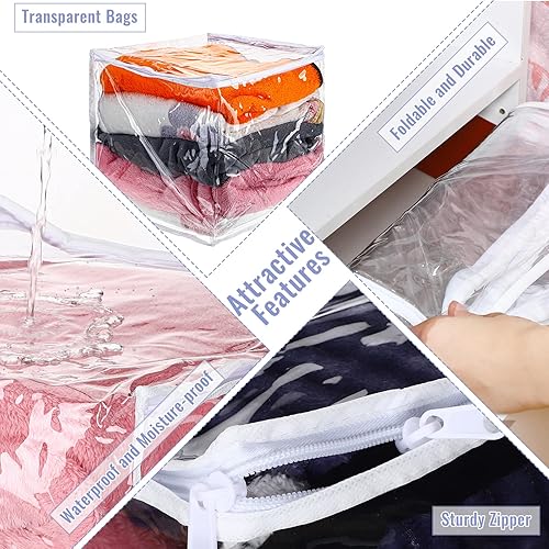 Miniatura 3 de Paquete de 6 bolsas de almacenamiento transparentes con cremallera, bolsas de plástico para mantas, ropa, organizador de sábanas con cremallera para