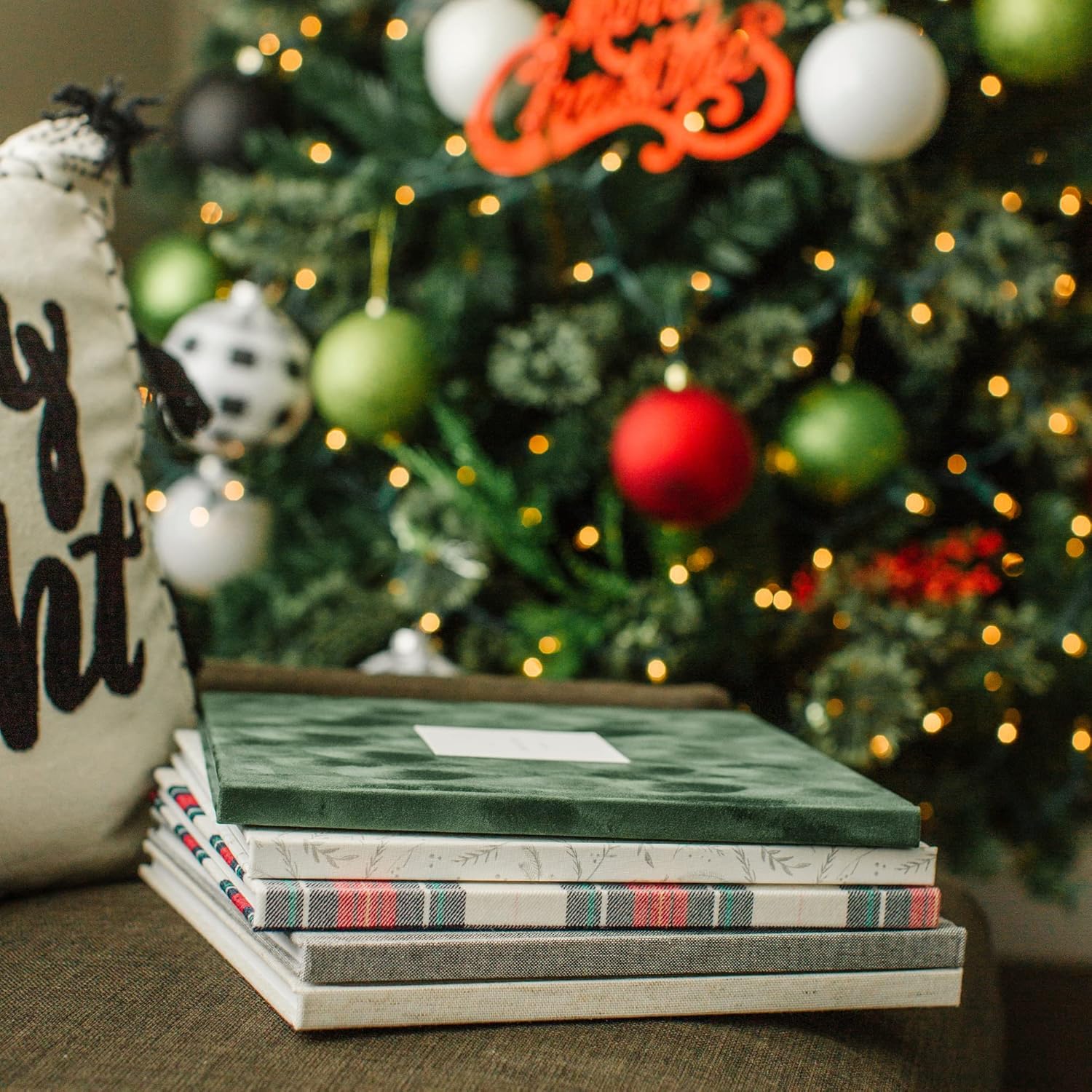 Promptly Journals, Our Christmas Memories: A Family Traditions Keepsake (Pine Boughs, White, Linen) | 30-Year Christmas Journal | Traditions Christmas Journal | Family Gifts