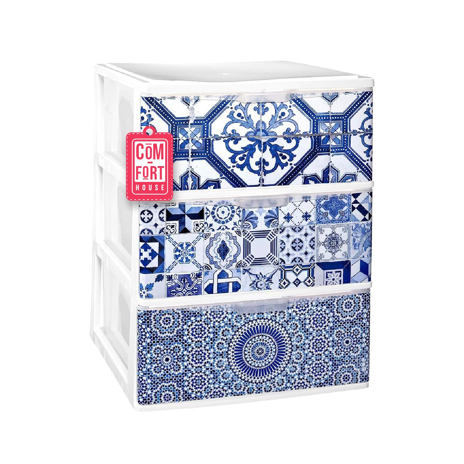 Cajonera Plástico 3 Cajones Alhambra - Organizador Almacenamiento Ropa Dormitorio Escritorio - 37x38x47.3cm - Montaje Fácil - COM-​FORT HOUSE